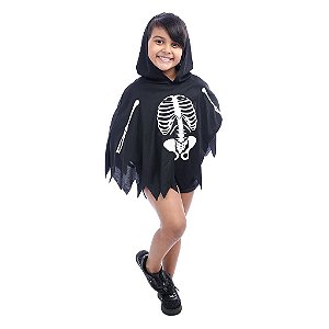 Fantasia Halloween Infantil - Poncho Esqueleto 3 a 6 Anos - 1 Un