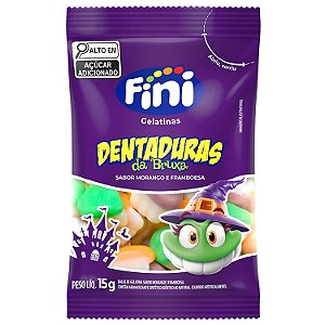 Pacote Bala de Gelatina Dentadura da Bruxa Fini 15g Morango e Framboesa - 12 Un