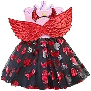 Kit Fantasia Infantil Halloween Diabinha com Asas - 3 Peças