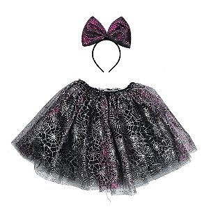 Kit Saia e Tiara Viúva Negra Teia Roxa Halloween - 1 Un