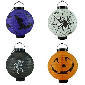 Lanterna Redonda Luminosa Halloween 19cm - Modelos Variados