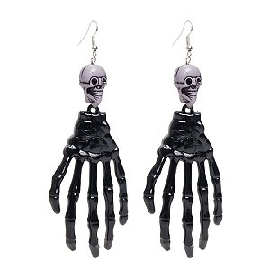 Par de Brincos Mãos Esqueleto com Led Preto