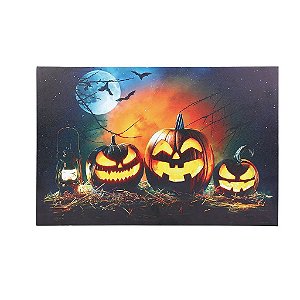 Quadro Iluminado Abóboras - Decoração de Halloween - 1 Un