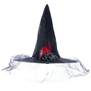 Chapéu Bruxa com Pena Vermelha Aurora Halloween - 1 Un