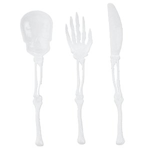 Talheres Plástico Esqueleto Branco 18cm - 12 Un