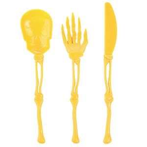 Talheres Plástico Esqueleto Laranja 18cm - 12 Un