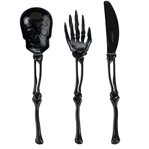 Talheres Plástico Esqueleto Preto 18cm - 12 Un