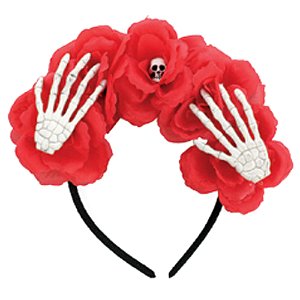 Tiara Flor Vermelha com Mãos de Esqueleto - 1 Un