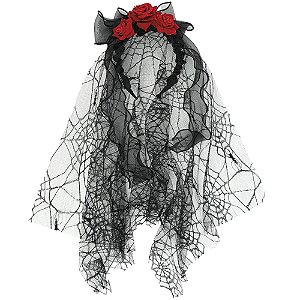 Tiara Noiva Flor Vermelha com Véu Preto - 1 Un