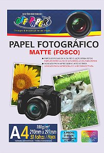 Papel Fotográfico A4 Matte Fosco 180g/m² - Off Paper - 50 Folhas