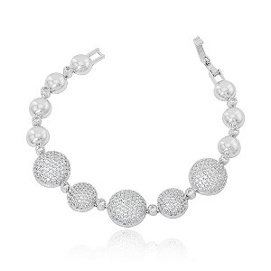 Pulseira Esferas Cravejada Ródio Branco