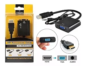 Hdmi P/ Vga Áudio P2 Conversor Adap De Vídeo Vga01
