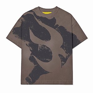 Camiseta Barra Crew Estencil Estonada Marrom