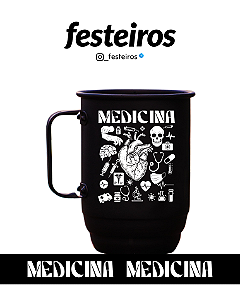 Caneca Medicina Alumínio Preto Fosco 500ml com Tirante Personalizado