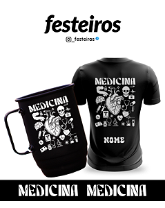 Kit Caneca Medicina Alumínio Preto Fosco com Tirante + Camisa Medicina Personalizada Faculdade e Formatura