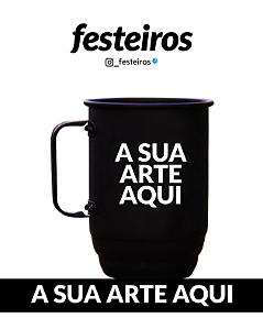 Caneca de Alumínio Preto Fosco 500ml com Tirante Personalizado – Sua Arte Aqui