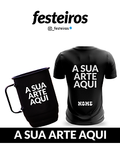 Kit Caneca Alumínio Preto Fosco 500ml com Tirante + Camisa Personalizada – Sua Arte Aqui