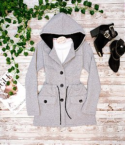 parka feminina moletom com capuz cinza clara