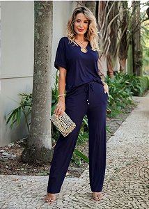 Conjunto Calça Pantalona e Blusa Decote V