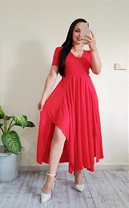 Vestido Midi Fenda Manga Princesa