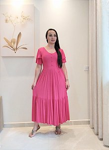 Vestido Midi Camadas com Manga Babado
