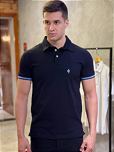 Polo Acostamento Elastano Logo Azul - Preta