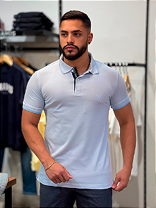 Camisa Polo Acostamento Elastano com Frisos Azul Maresia