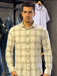 Camisa Aramis Flame Xadrez Slim ML Off White c/ Natural