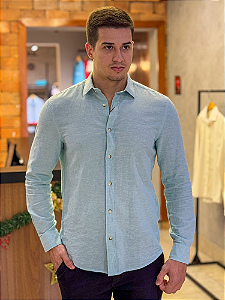 Camisa Aramis ML Slim Linho Com Algodão Azul