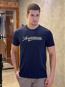 Camiseta Acostamento Escrita Bordada Letra Cursiva Marinho