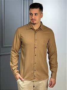Camisa Acostamento Casual Linho ML Caqui