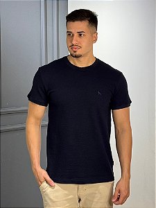 Camiseta Acostamento Básica Maquinetada Gola Cruzada Marinho
