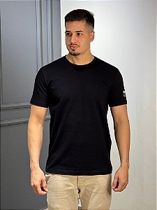 Camiseta Acostamento Básica Maquinetada Preta