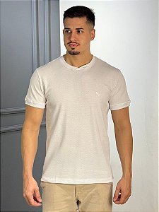 Camiseta Acostamento Básica Maquinetada Gola Cruzada Branca