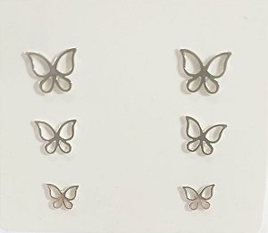 Trio de Brincos Prata 925 - Borboleta