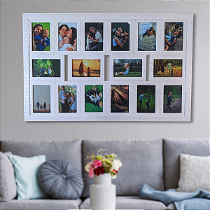 Quadro Para 16 Fotos 10x15cm com Vidro Mural de Fotos Parede Sala
