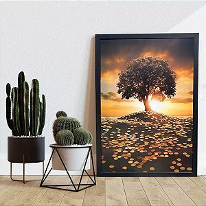 Quadro Decorativo Árvore da Fortuna 60x90cm Moedas de Ouro