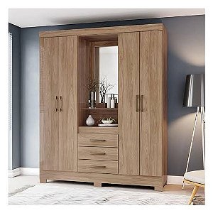 Roupeiro 4 Portas 3 Gavetas Jequitibá Brilho – Organização e Elegância para o Seu Quarto!