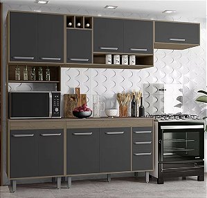 Cozinha Compacta Barcelona Carvalho/Grafite Poliman – Modernidade, Praticidade e Sofisticação!