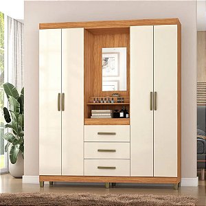 Guarda-Roupa Sintra 4 Portas 3 Gavetas com Espelho – Funcionalidade, Design e Organização para o Seu Quarto!