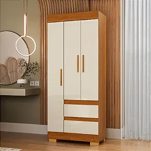 Guarda-Roupa Solteiro 3 Portas 2 Gavetas Maya Cinamomo/Off White