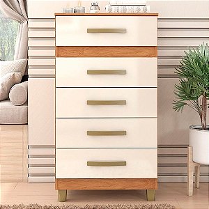 Cômoda Malta 5 Gavetas Cinamomo/Off White – Fellicci Móveis