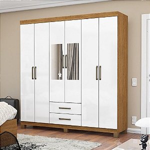 Guarda-Roupa Casal Áries com Espelho – 6 Portas e 2 Gavetas | Carioca Móveis