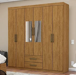 Guarda-Roupa Casal Áries com Espelho – 6 Portas e 2 Gavetas | Carioca Móveis