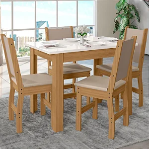 Conjunto Mesa Sala de Jantar Bellagio com 4 Cadeiras Clara – DoceLar Móveis