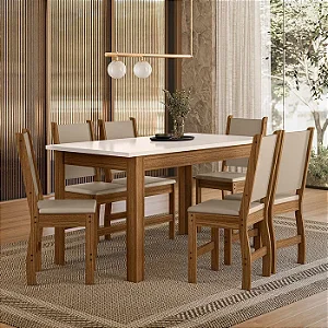 Conjunto Mesa Sala de Jantar Bellagio 6 Lugares com 6 Cadeiras Clara – Poliman Móveis