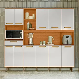 Kit Armário de Cozinha Pilar 11 Portas – Freijó/Off White – Poliman Móveis