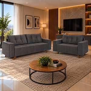 Conjunto de Sofás Istambul 3 e 2 Lugares – Black Soft Estofados