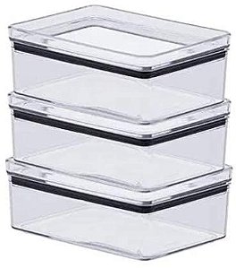 03 Potes Herméticos Porta Frios Empilháveis Multiuso Transparente 770ml