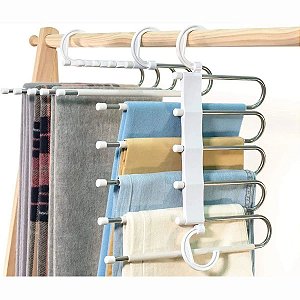 Cabide Para Calças Dobrável 5 Espaços Plástico E Aço Inox